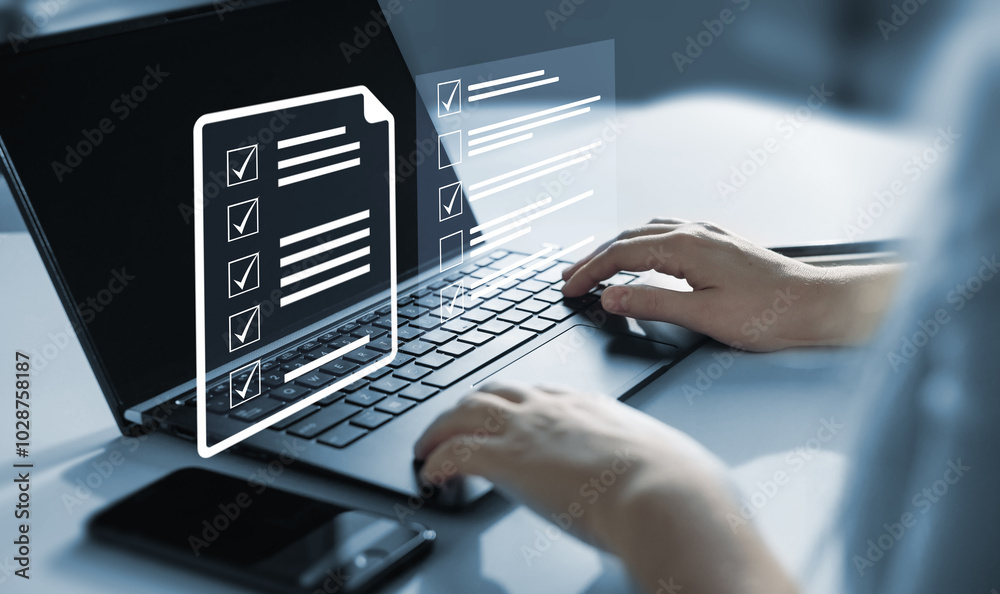 Poster Business productivity checklist and filling survey form online.Fast checklist and clipboard task management.	
