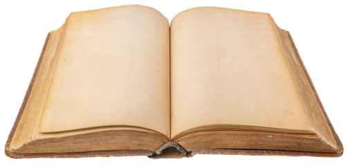 Open Old Book with Blank Pages Isolated on Transparent Background.