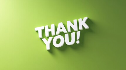 Bold 3D text saying 'Thank You!' on a vibrant green background, ideal for appreciation messages or greeting cards.