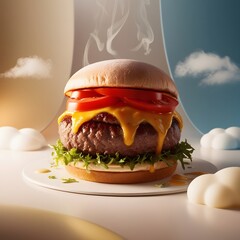 Delicious hamburger with beef bacon cheese and fresh vegetables 