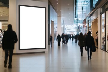 Large advertising screen in shopping mall corridor