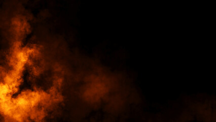 Abstract fire smoke misty fog on isolated black background. Texture overlays. Design element.