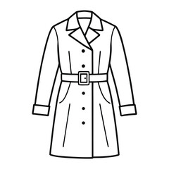 Trench Coat Line Art Illustration with Belt and Epaulettes