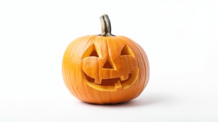 Carved Orange Pumpkin with Smiling Face
