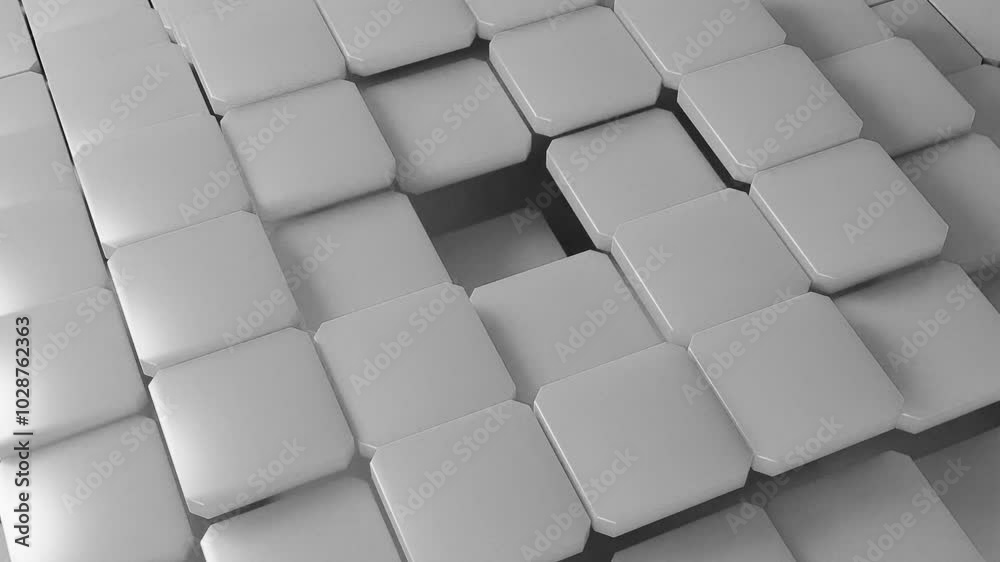 Wall mural abstract animated 3d square shapes background, slow smooth wave movement,4k loop