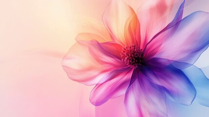 Fototapeta premium A vibrant abstract flower against a smooth gradient background, providing an elegant canvas for text or imagery while capturing a sense of peace.