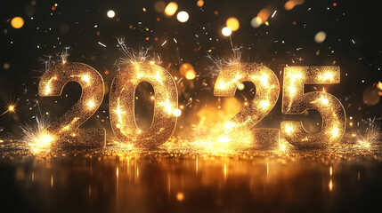 Beautifully shining numbers 2025 in a sparkling, metallic style
