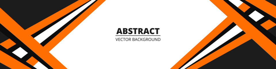 Fototapeta premium Vector white abstract background with orange and black geometric shapes and lines. Colored modern sports abstract background. Wide vector illustration