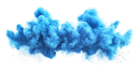 A blue cloud floats in the air on a transparent background