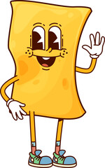 Italian pasta Quadretti groovy cute character. Quadretti wheat meal, Italian restaurant tasty gourmet groovy funny character or Italy cuisine menu pasta retro hippie isolated vector happy mascot