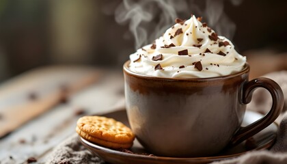 Chocolat Chaud Belgian Hot Chocolate with Whipped Cream and Chocolate Shavings (Belgian Cuisine)