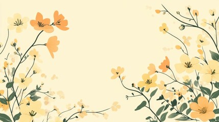 Simple watercolor floral border with yellow flowers on cream background.