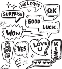 speech bubble doodle set hand drawn sketch isolated on white background