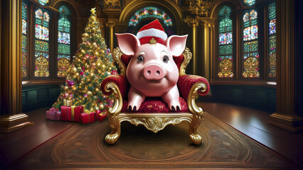 Festive Throne: Pink Pig’s Christmas in Baroque Style