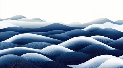 Fototapeta premium Pattern with white and blue hand drawn lines. Abstract landscape background. Ocean art of nature template.