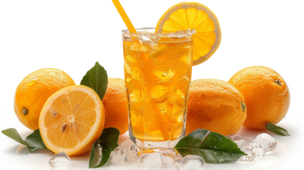 A refreshing summer lemonade with a straw, cut out in high-quality PNG format. Perfect for beverage promotions, summer-themed designs, or vibrant, fruity visuals in ads and social media content.