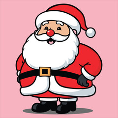 Cheerful Santa Claus in Classic Red Outfit on a Pink Background