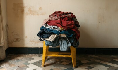 Obraz premium a small pile of laundry in the laundry room 