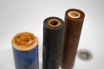 Dirty used drinking water filters.