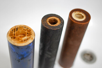 Dirty used drinking water filters.