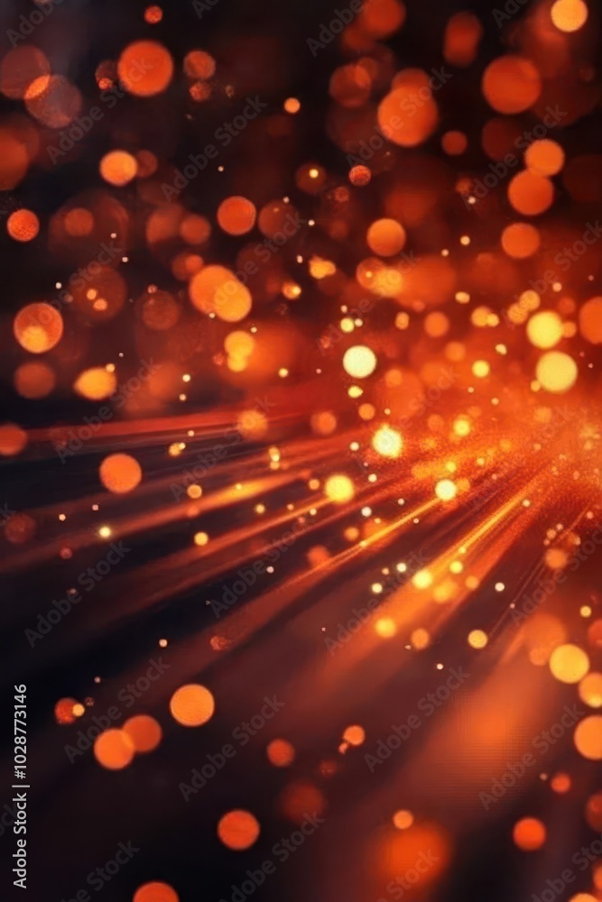 Wall mural abstract orange bokeh background with lights and rays