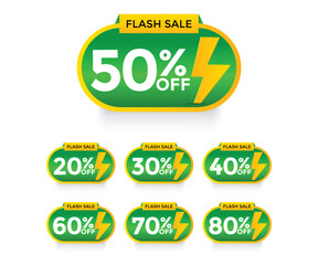 Special offer discount with different value percent off. 50, 20, 30, 40, 60, 70, 80 percentage price reduction label for cheap purchase set vector illustration isolated on white background