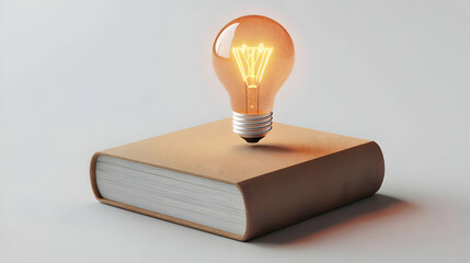 3D Floating Book with Glowing Lightbulb Icon Symbolizing Mastery in Knowledge, Education & Innovation Trends - White Background Infographic