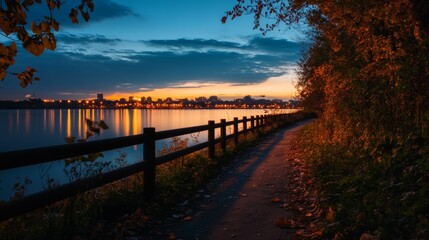 Twilight Riverside Trail with City View