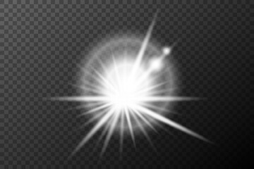 Light effect, Isolated white transparent flare explosion sparkle dust line solar flare spark star spotlight, vector special effect