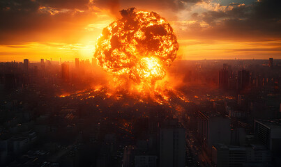 Massive Atomic Explosion Devastates City at Sunset Demonstrating Nuclear Destruction and Human Impact