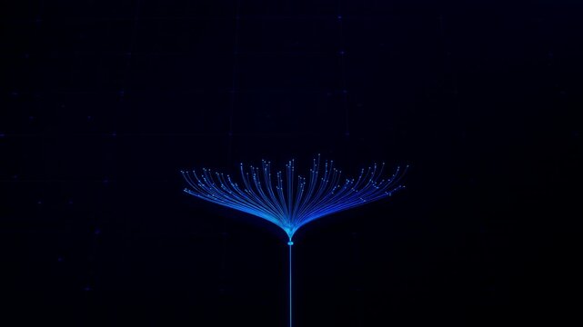 Top View of Colorful Branching Neural Network on Dark Background. Visualization of Complex Algorithms, Chatbot, Artificial Intelligence, Machine Learning and Large Language Models 