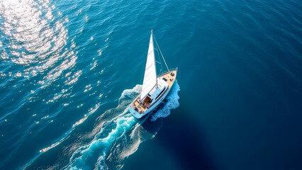 Luxury sailboat sailing on calm blue ocean water