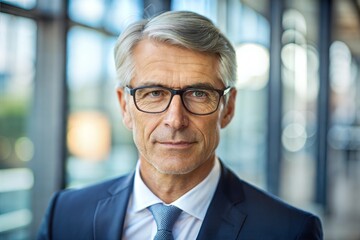 Fototapeta premium Confident Caucasian businessman portrait in suit and glasses