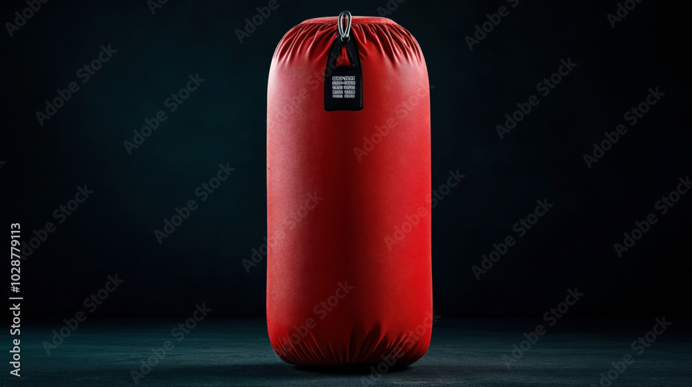 Canvas Prints Red punching bag with handle in dark indoor gym environment, used for boxing or martial arts training