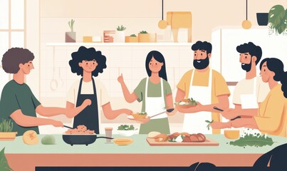 Fototapeta premium Friends cooking and preparing food together.