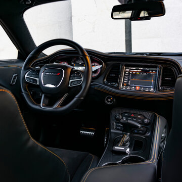 Dodge Challenger dashboard view, Sportscar interior, High Resolution