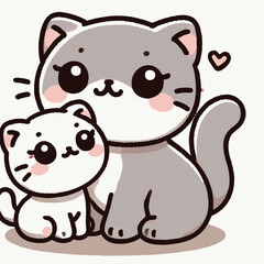 cute cartoon of a mother cat and a kitten with a white background