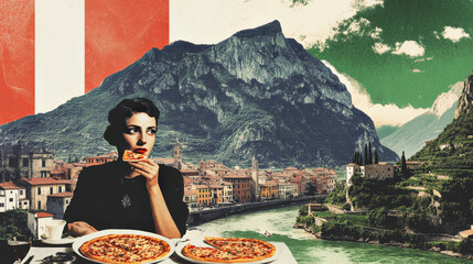 Fashion collage retro style pizza vibes