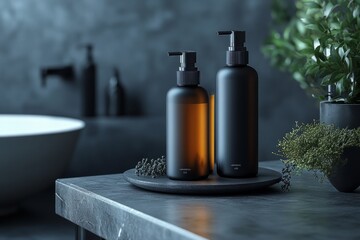 shampoo or soap mock up bottle on modern luxury background
