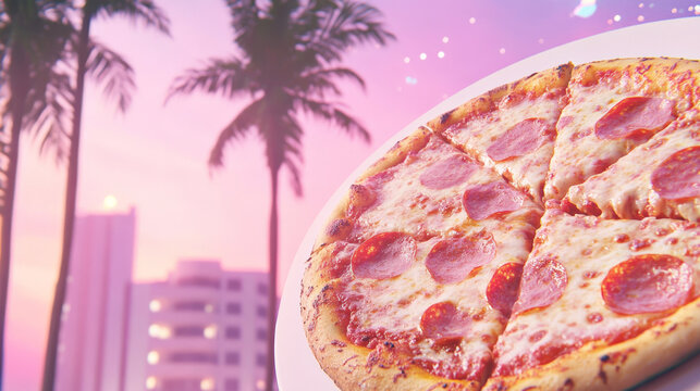 Pizza and synthwave purple vibes