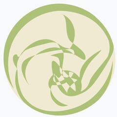 Flat icon on a round background. Vector illustration. The fight between the hare and the tortoise.