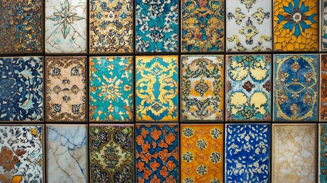A close-up view of colorful, patterned tiles found in Istanbul, Turkey