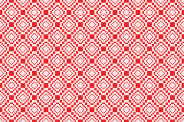 Pixel art flowers on red background wallpaper, seamless pattern style decoration.