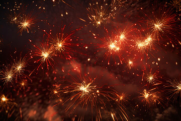 Naklejka premium Red Fireworks in the Night Sky