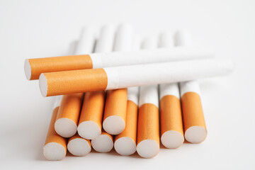 Cigarette, roll tobacco in paper with filter tube, No smoking.
