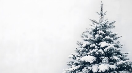 A detailed evergreen Christmas tree in minimalist watercolor style with soft lighting against a white background, embodying a festive holiday theme.