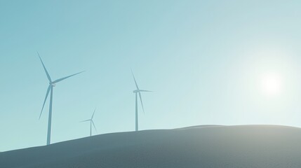 Sustainable Wind Farm on Hillside Generating Renewable Energy under Clear Blue Sky - Environmental Impacts Concept with Ultra-Detailed, Cinematic Light