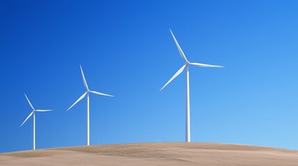 Sustainable Energy Solution - Wind Farm Turbines Generating Renewable Power on Hillside Against Clear Blue Sky with Ultra-Detailed, Cinematic Light