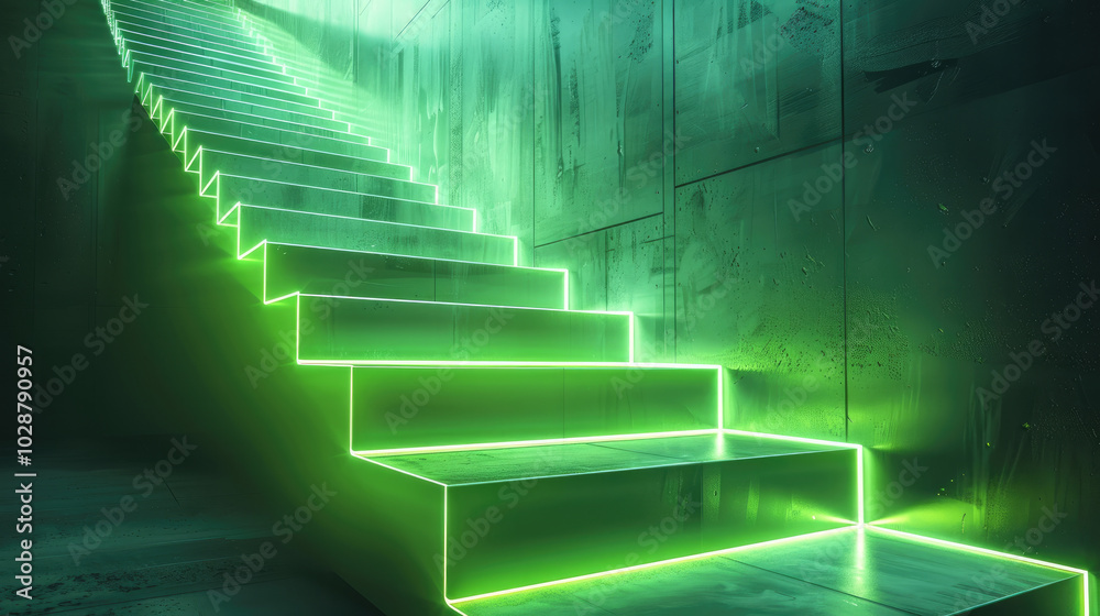 Aufkleber Strategy system multiples lines, glowing green line creating a growing sales force graphic stair.