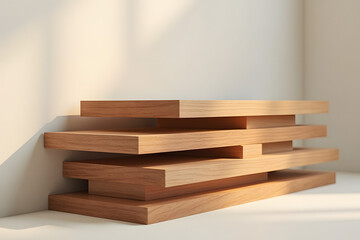 Sandalwood planks arranged in a modern display, highlighting their smooth surface and warm tones
